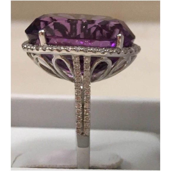NIB MASSIVE 22 ct 19x16 mm Amethyst & .6 ct Diamond Ring 14K White Gold Size 6.5 - Picture 5 of 11